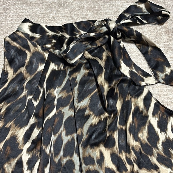 2X Animal print leopard print halter top dressy satin- bow at neck smocking - Picture 2 of 5